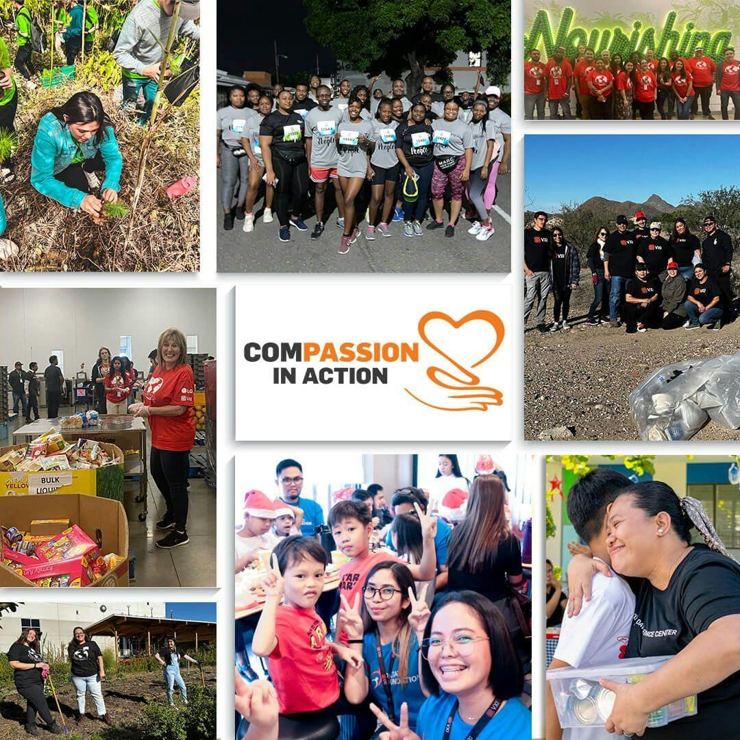 Collage of employees engaging in community activities.